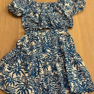 Blue and white shirt and skirt set Zara